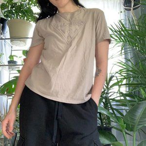 nude / tan embroidered guess t shirt